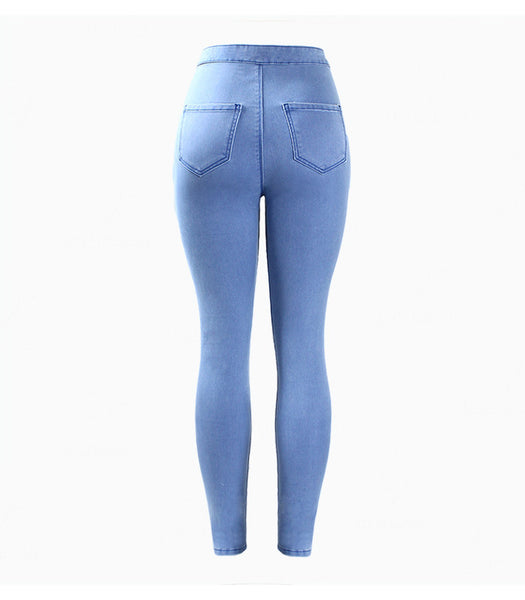 High Waisted Stretch Ripped Knees Skinny Denim Jean Pants