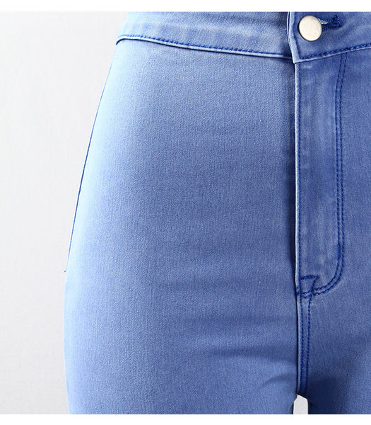 High Waisted Stretch Ripped Knees Skinny Denim Jean Pants