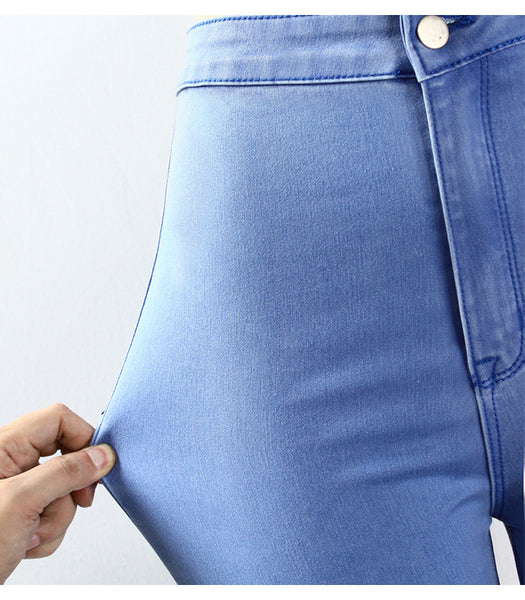 High Waisted Stretch Ripped Knees Skinny Denim Jean Pants