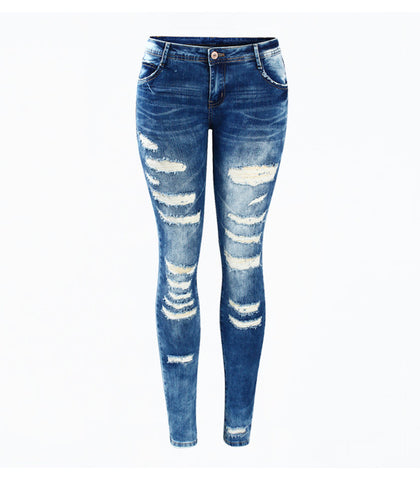 Blue Low Rise Skinny Washed Stretch Ripped Pants Jeans