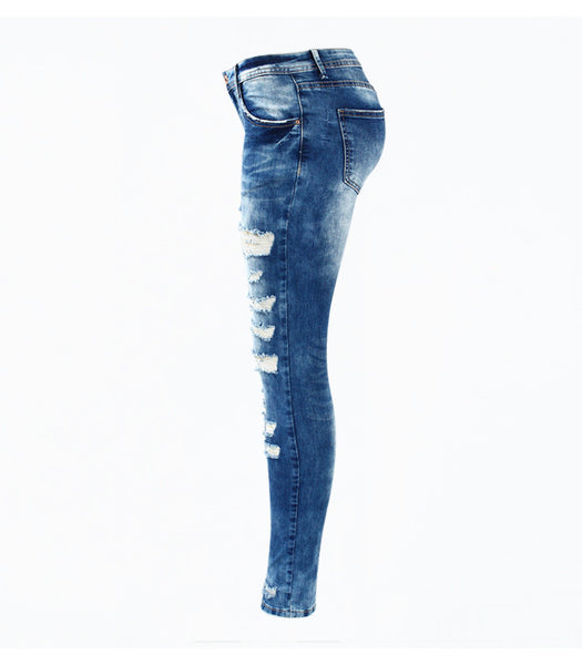 Blue Low Rise Skinny Washed Stretch Ripped Pants Jeans