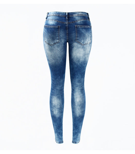 Blue Low Rise Skinny Washed Stretch Ripped Pants Jeans