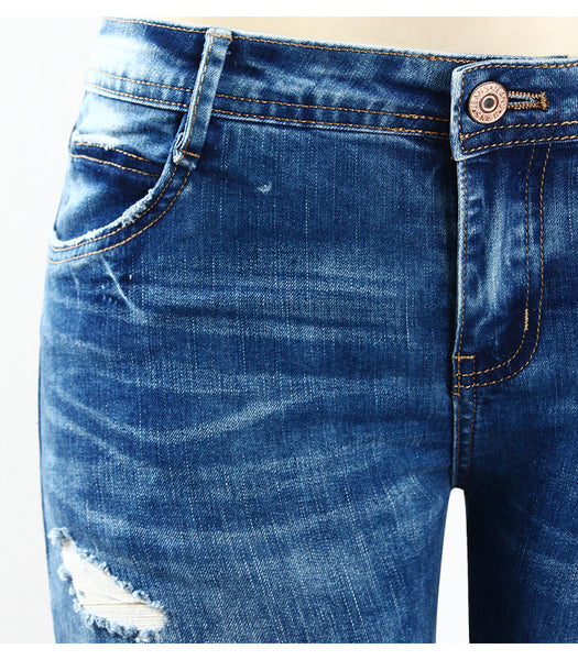 Blue Low Rise Skinny Washed Stretch Ripped Pants Jeans