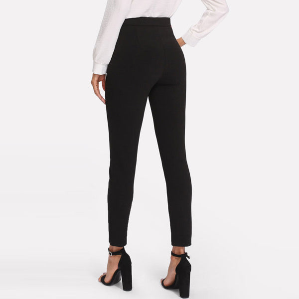 Black Work Zipper Double Button Skinny Pant