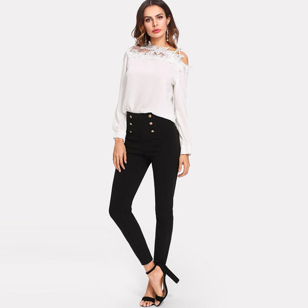 Black Work Zipper Double Button Skinny Pant