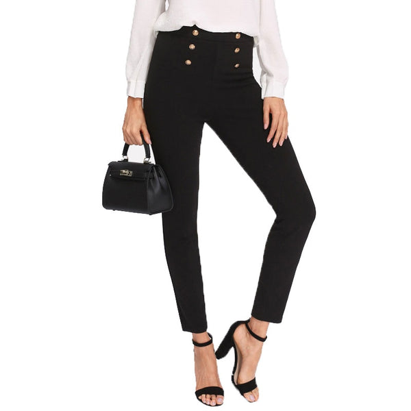 Black Work Zipper Double Button Skinny Pant