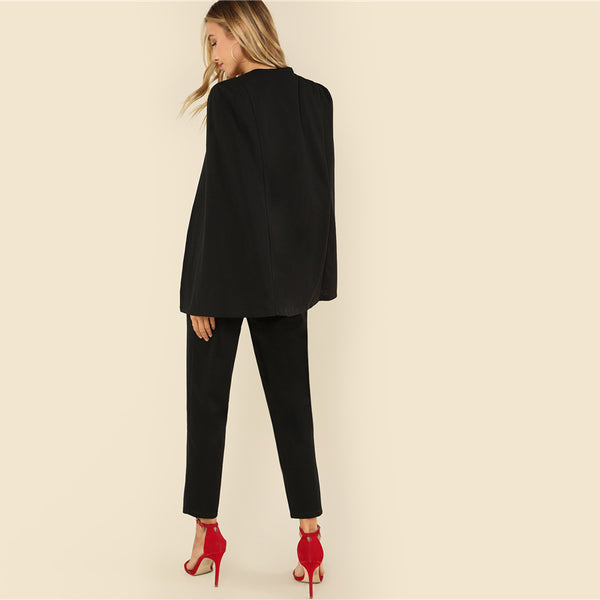 Black Wrap Plunging V Neck Cloak Maxi Jumpsuit