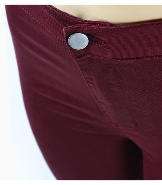 Burgundy Elastic Skinny Pencil High Waisted Denim Jean Pants