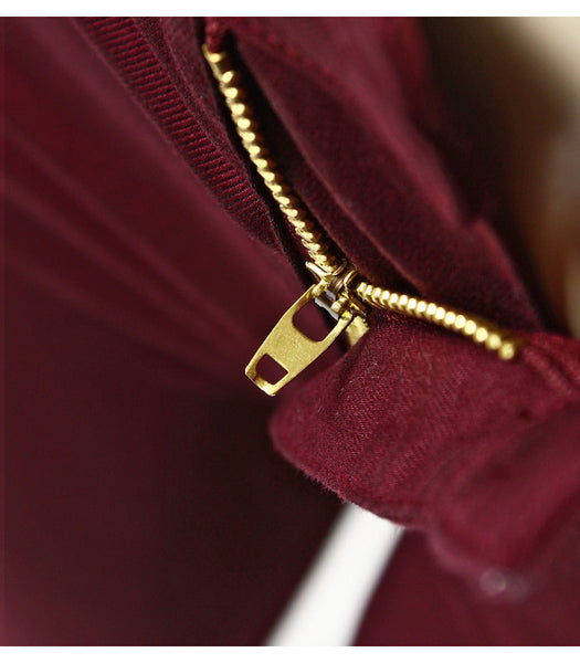 Burgundy Elastic Skinny Pencil High Waisted Denim Jean Pants
