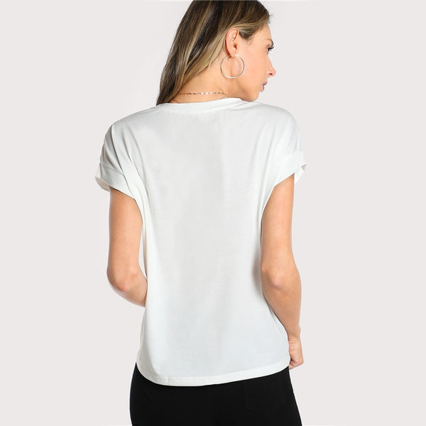 O-neck Tassel Detail Embroidery Dolman T-Shirt