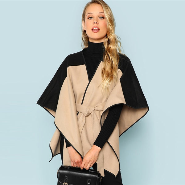 Khaki Cut and Sew Lace Up 3/4 Sleeve Belted Outer Coat