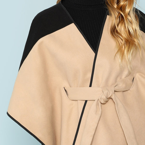 Khaki Cut and Sew Lace Up 3/4 Sleeve Belted Outer Coat