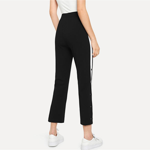 Black Colorblock Contrast Snap Button Side Pant