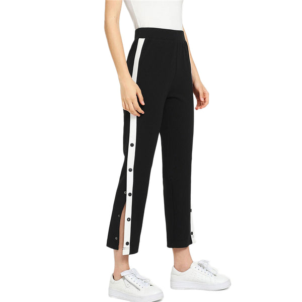 Black Colorblock Contrast Snap Button Side Pant