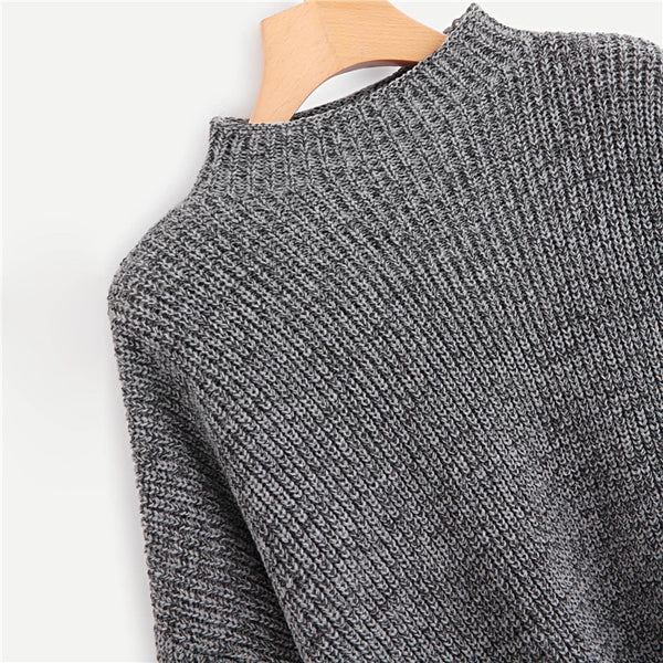 Striped Cuff And Hem Marled Fashion Sweater