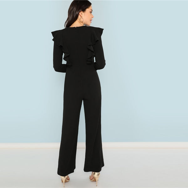 Black Round Neck Plain Maxi Jumpsuit