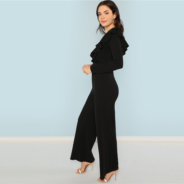 Black Round Neck Plain Maxi Jumpsuit