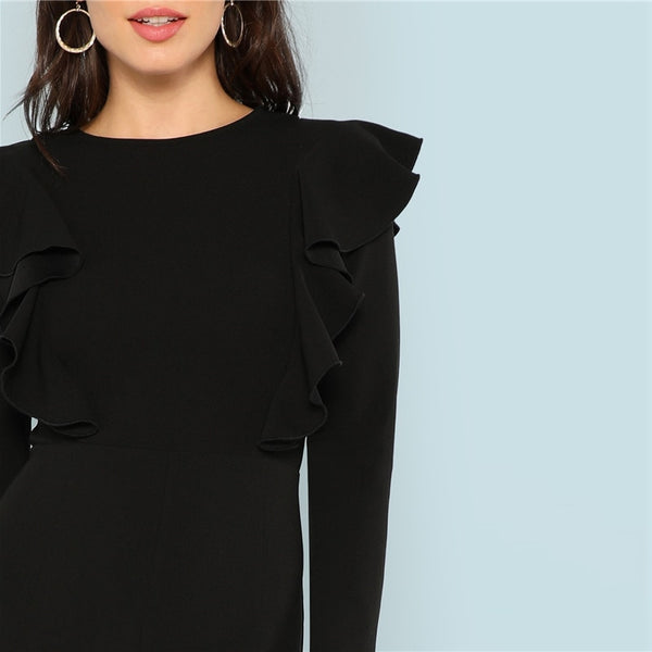 Black Round Neck Plain Maxi Jumpsuit