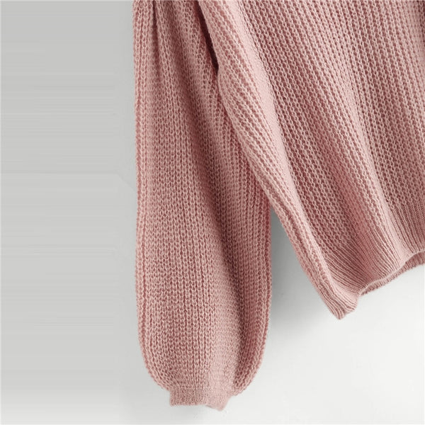 Sequin Decoration Contrast Round Neck Casual Sweater