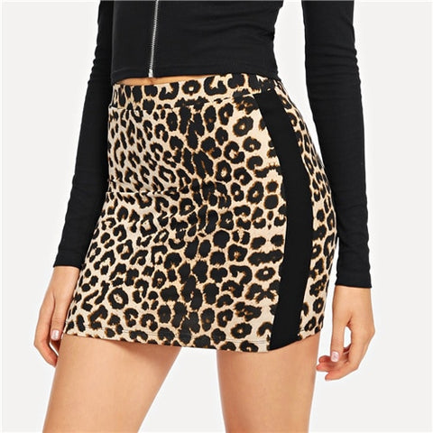 Multicolor Leopard Black Side Seam Pencil Skirt