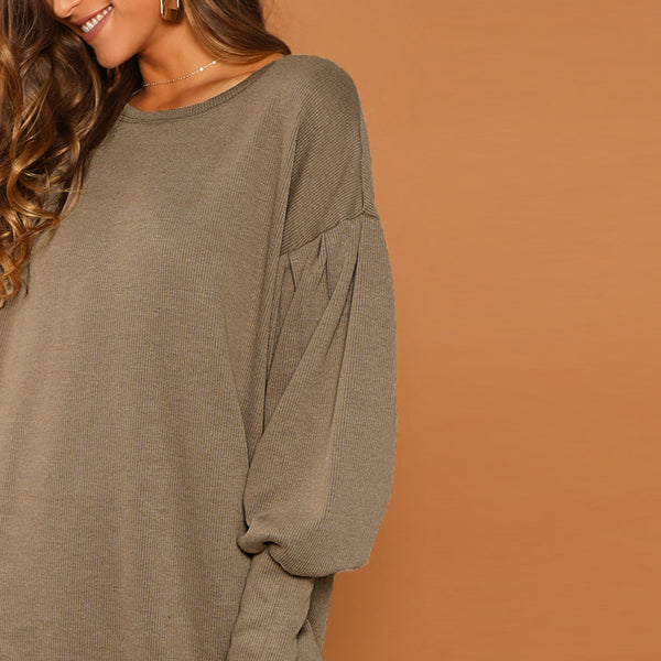 Preppy Drop Shoulder Solid Sweatshirt Round Neck Dress