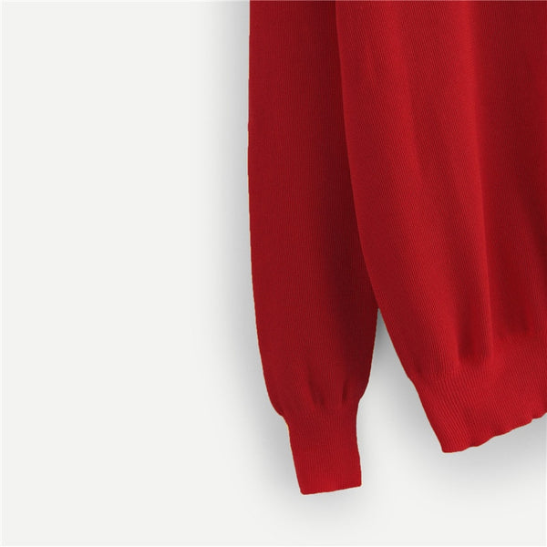 Red Tie Neck Knitted Clothing Sweater