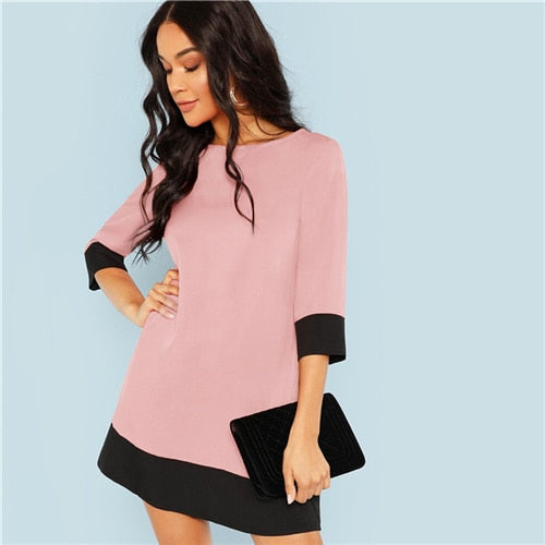 Pink Trim Tunic Dress