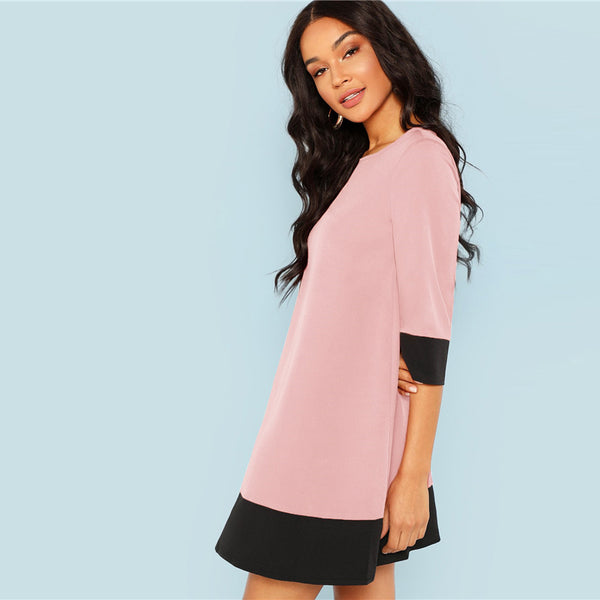 Pink Trim Tunic Dress
