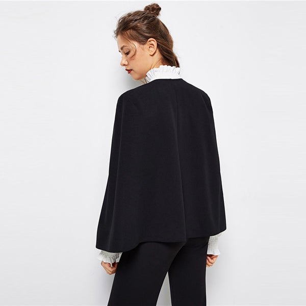 Black Poncho Cloak Open Front Blazer