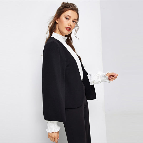 Black Poncho Cloak Open Front Blazer