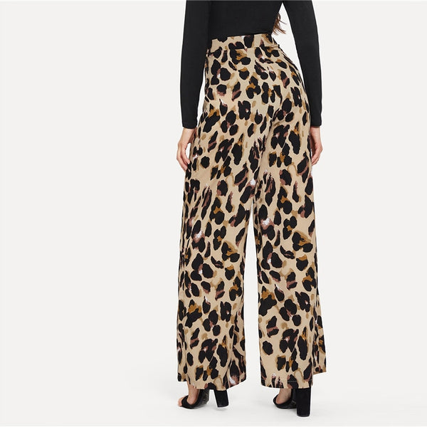 Multicolor Leopard Print Wide Leg Mid Waist Loose Pant