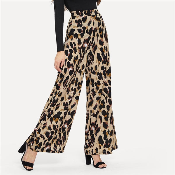 Multicolor Leopard Print Wide Leg Mid Waist Loose Pant