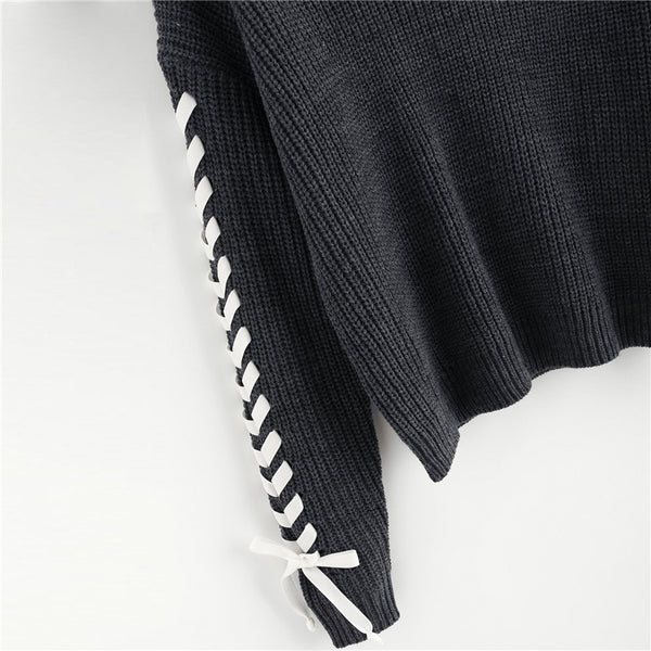 Grey Contrast Whipstitch Detail Soft Knit Sweater