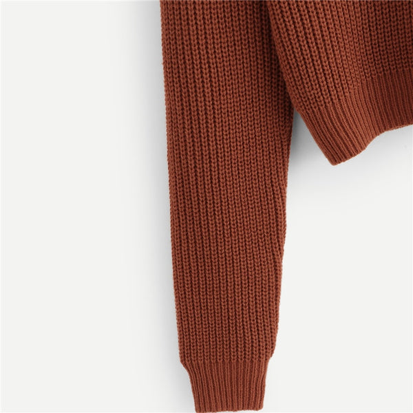 Black Coffee Crop Pullovers Roll Neck Raglan Sweater