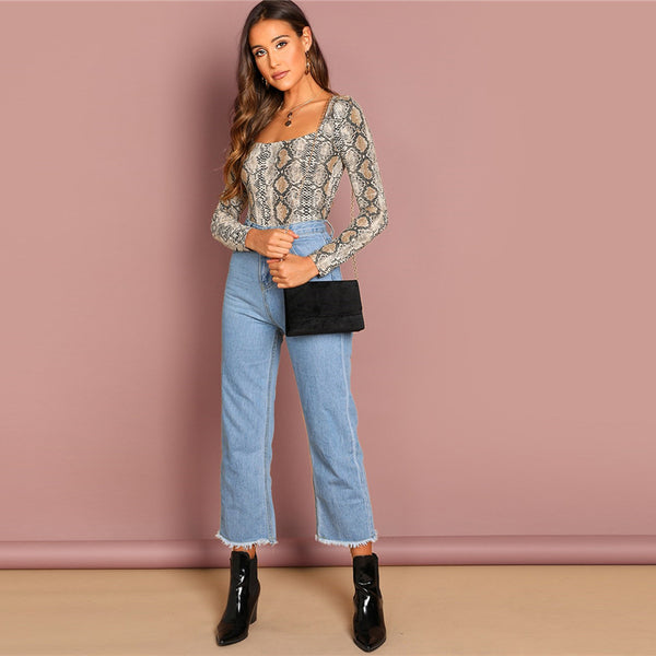 Multicolor Snake Pattern Square Neck T-Shirt