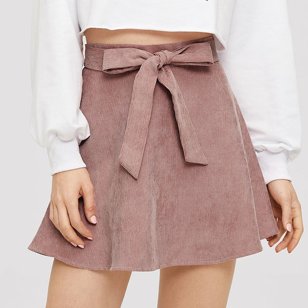 Pink Corduroy Wide Waist Mini Skirt