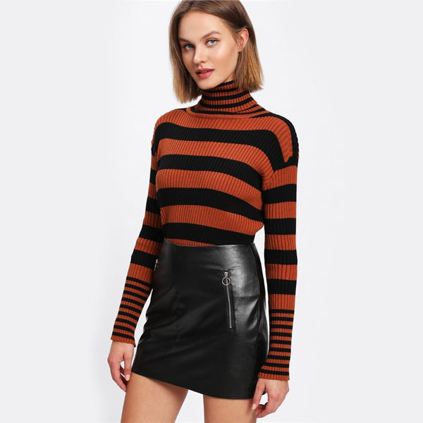 Black High Waist O-Ring Zip Detail Faux Leather Skirt