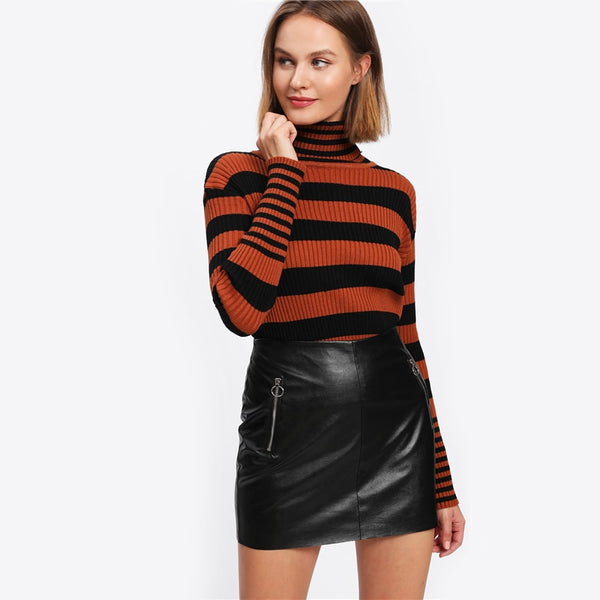 Black High Waist O-Ring Zip Detail Faux Leather Skirt