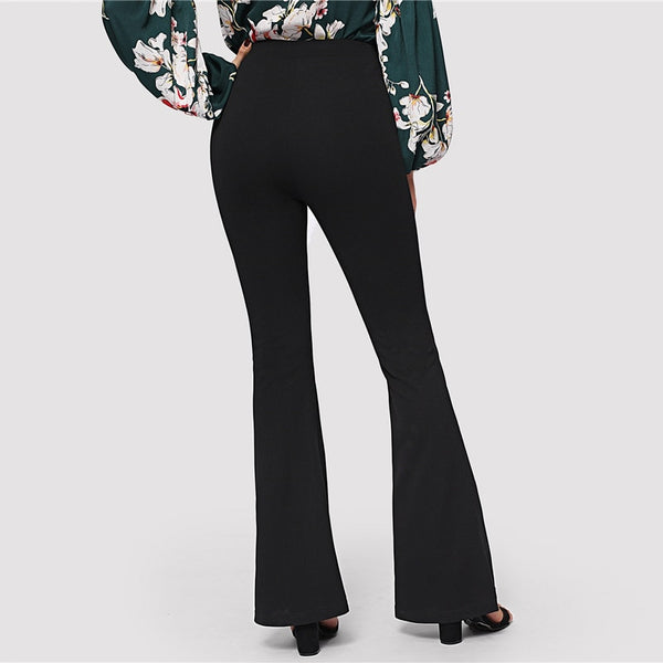 Black Elastic Waist Flare Hem Minimalist Pant