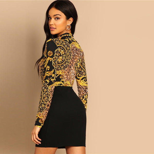 Multicolor  Notched Deep V Neck Double Breasted Bodycon Dress
