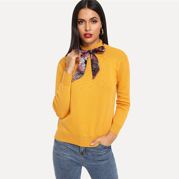 Ginger Tie Neck Jumper Fashion Sweater