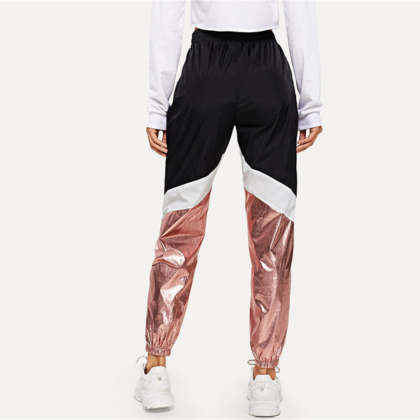 Multicolor Color-Block Contrast Metallic Pant