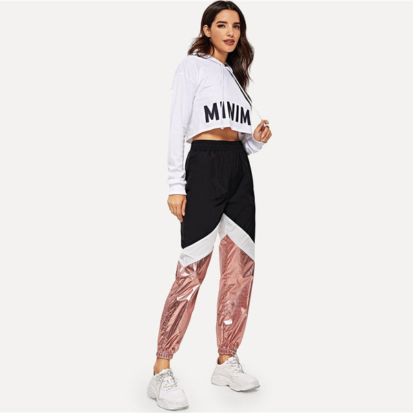Multicolor Color-Block Contrast Metallic Pant