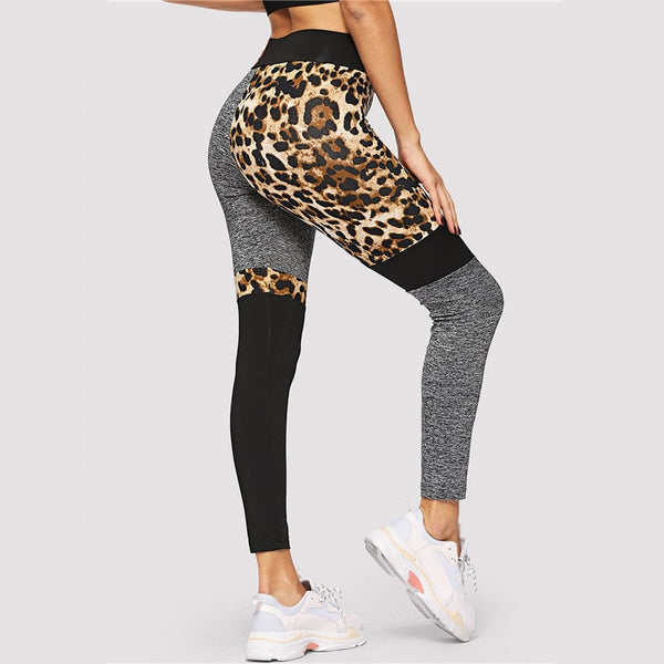 Color-Block Leopard Print Skinny Casual Legging