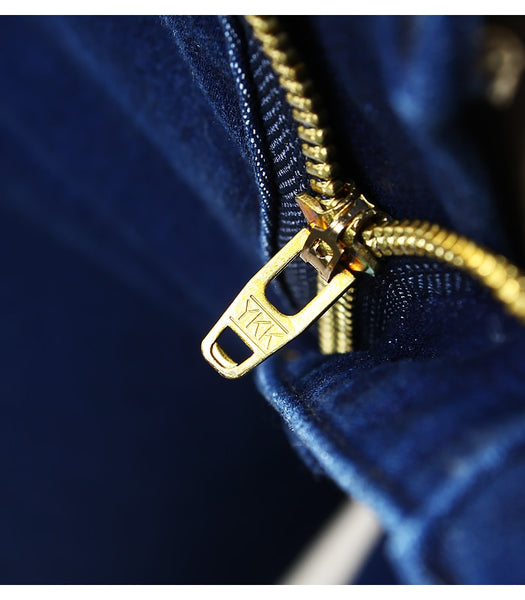 High Waist Ripped Jeans With Beads Blue Stretchy Denim Pants