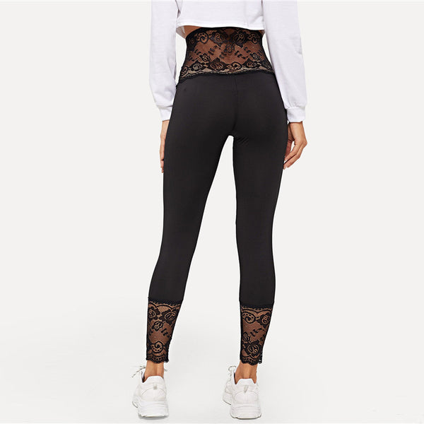 Black Contrast Lace Sheer Athleisure Legging