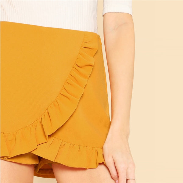 Ginger Ruffle Trim Overlap Zipper Fly Short