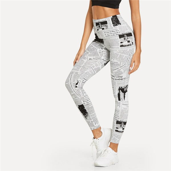 Black&White Newspaper Letter Print Legging