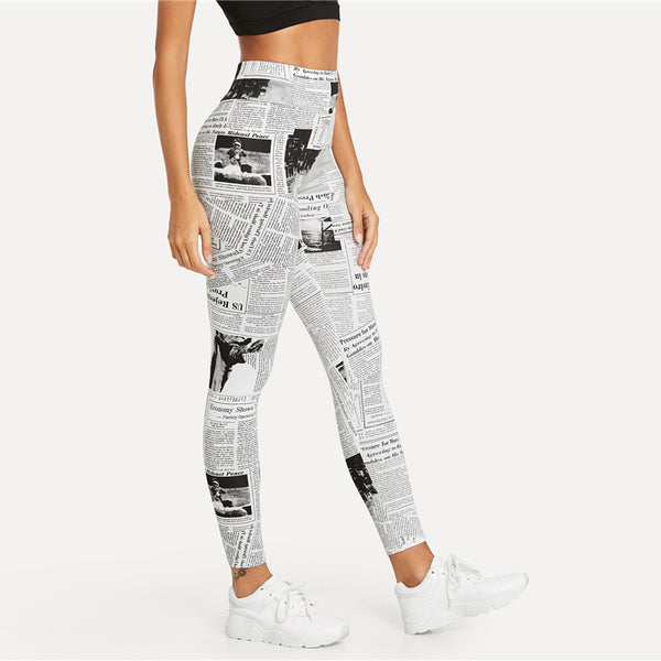Black&White Newspaper Letter Print Legging