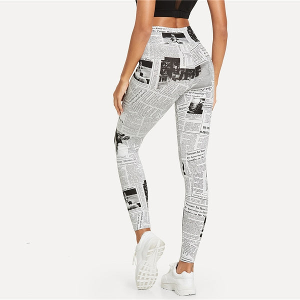 Black&White Newspaper Letter Print Legging